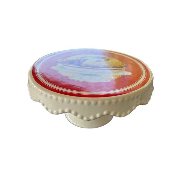 Vintage Ceramic Cake Stand With‎ Cherry Pie Design Kitchen Decor - Picture 1 of 6